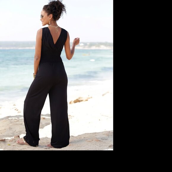 NWT LASCANA Women's Black Tie-Shoulder Jumpsuit - Picture 3 of 11